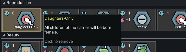 Daughters-Only Gene mod preview for RimWorld