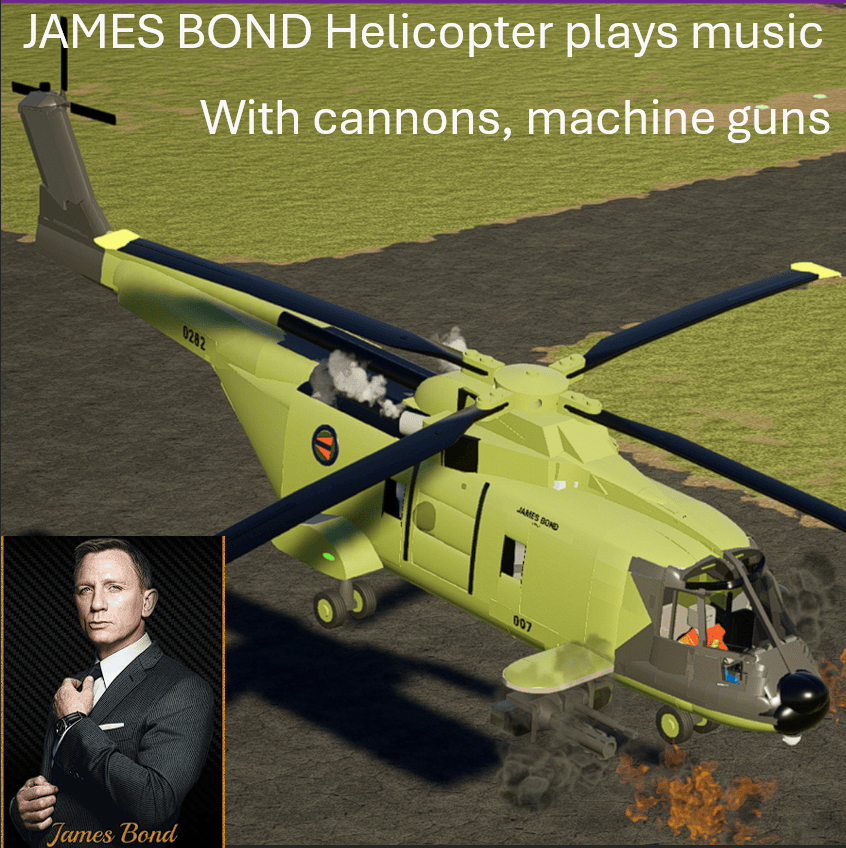 James Bond Helicopter plays music theme