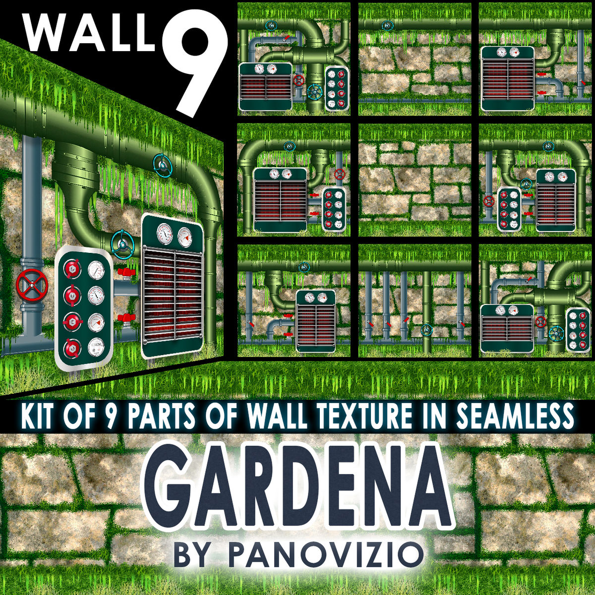 PANO GARDEN WALL IN JUNGLE - GARDENIA - AIR/WATER PIPES SYSTEM 9 KIT WALL