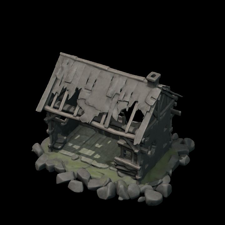 Ruined wooden hut