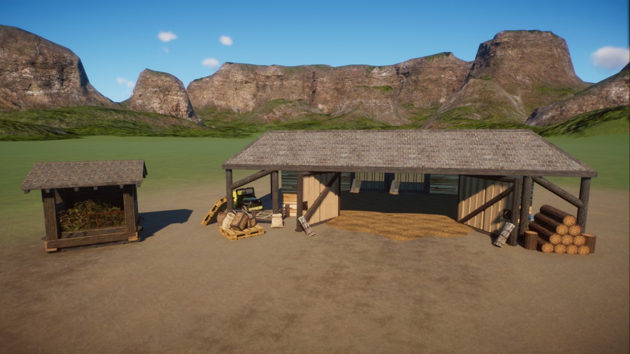 Barn with feeder and water