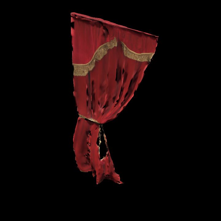 Tattered red velvet curtains right