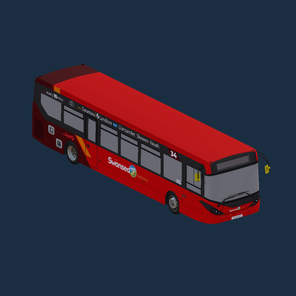 ADL Enviro200 MMC 11.5m First Cymru Reds Swansea and the Bay Route 34 Branded