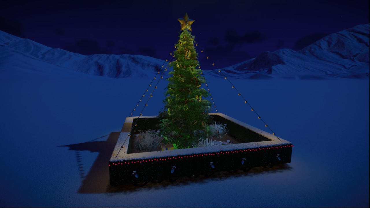 Zahrada s vánočním stromkem / Garden with a Christmas tree