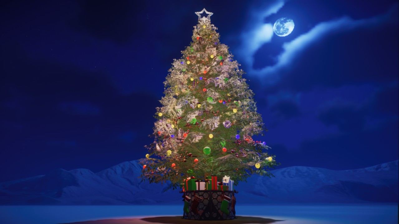 Holiday Christmas Tree with presents and custom planter lamp
