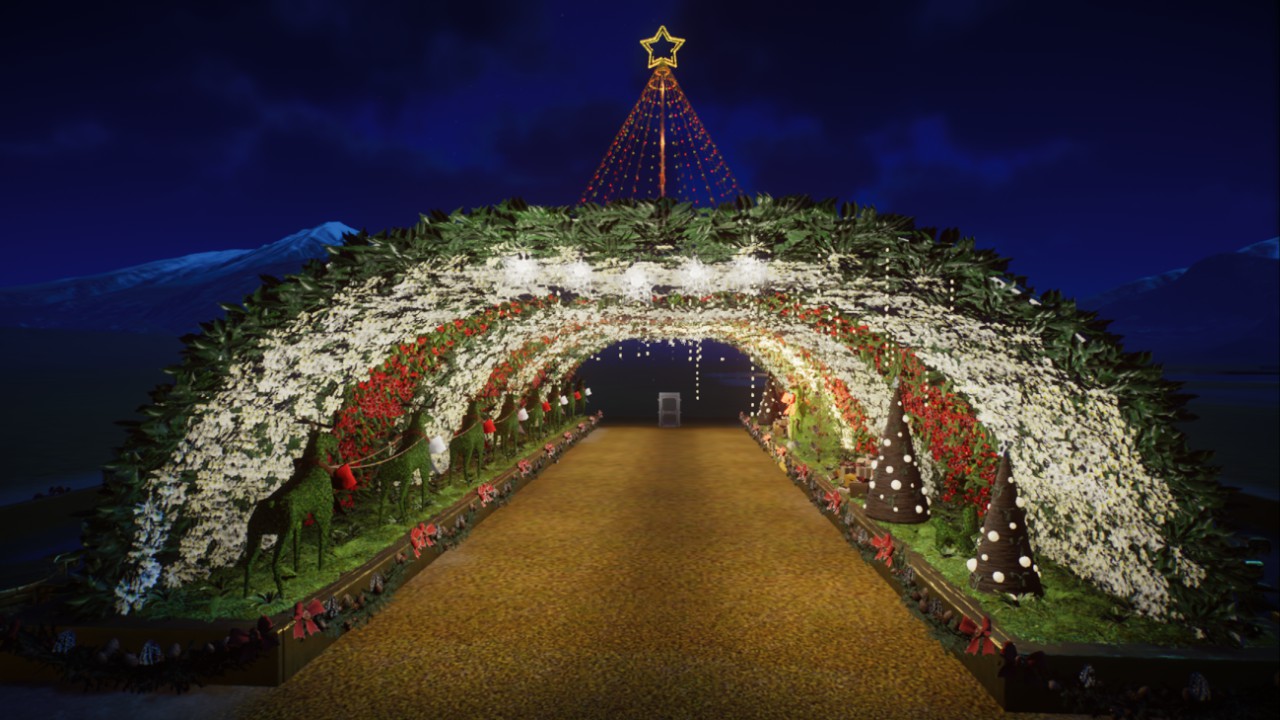 Rudolph Christmas Candy Cane Walkway with Fountain