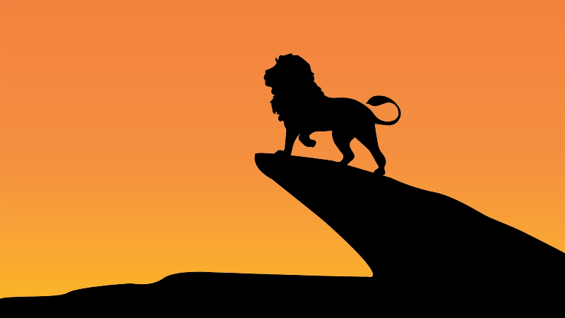 Lion on the cliff silhouette