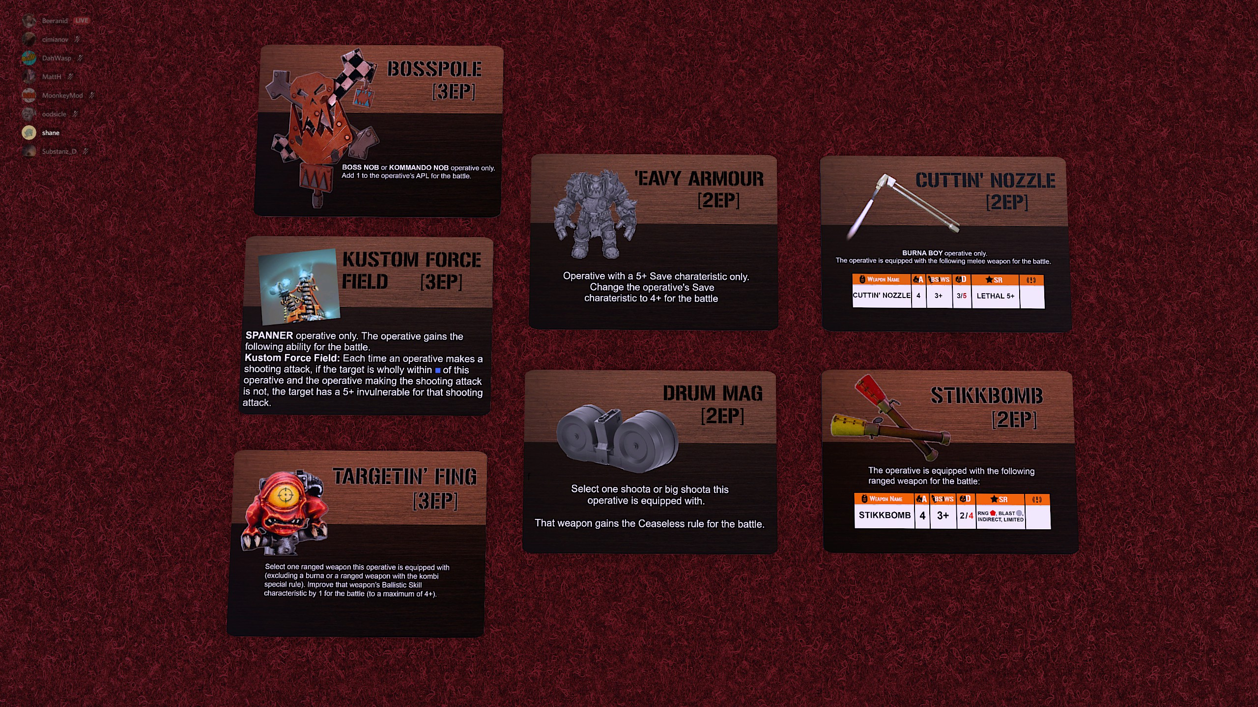 KT Greenskins Equipment Cards