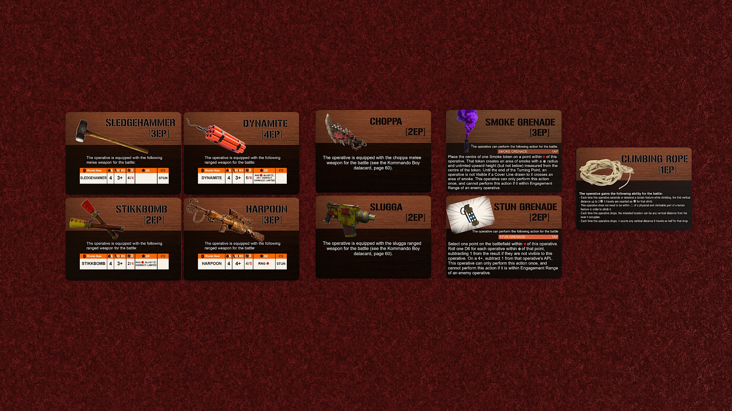 KT Kommando Equipment Cards