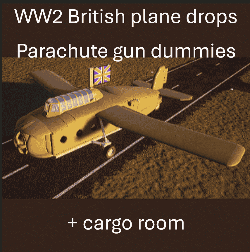 WW2 parachute dummies with guns on cargo plane