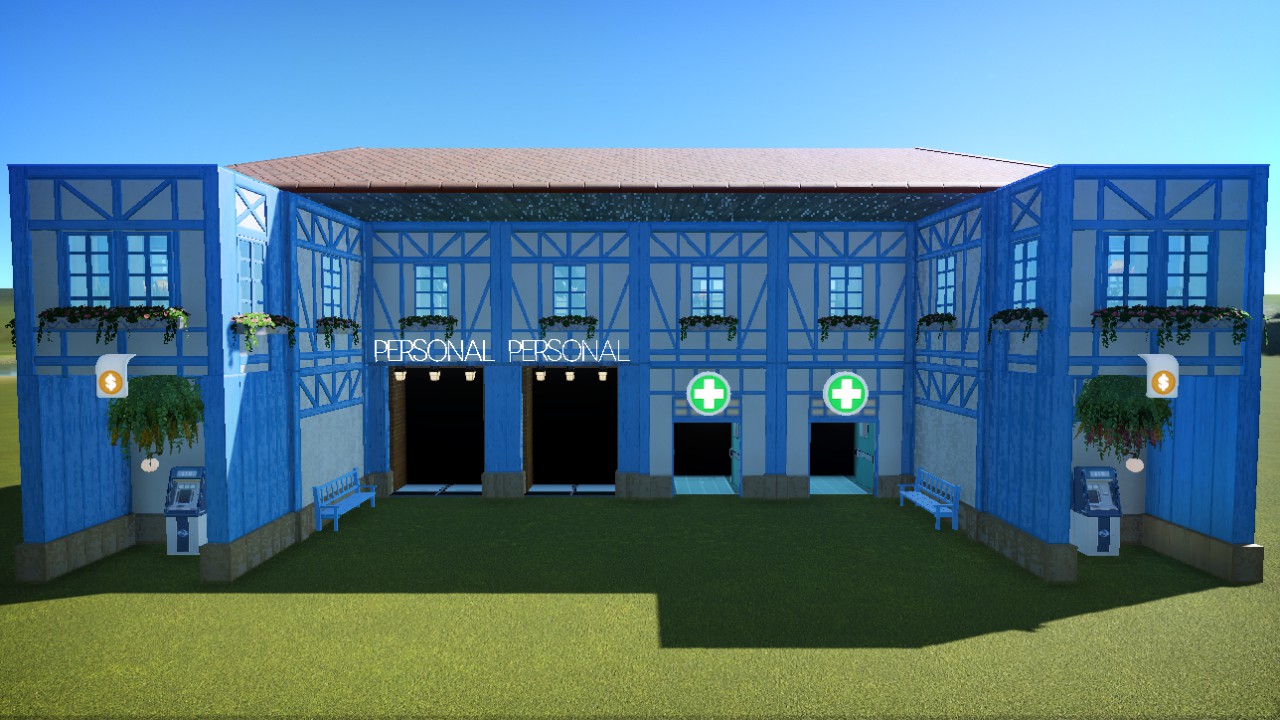 Gebäude blau Fachwerk