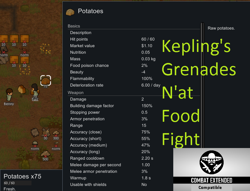Grenades N'at Food Fight mod preview for RimWorld