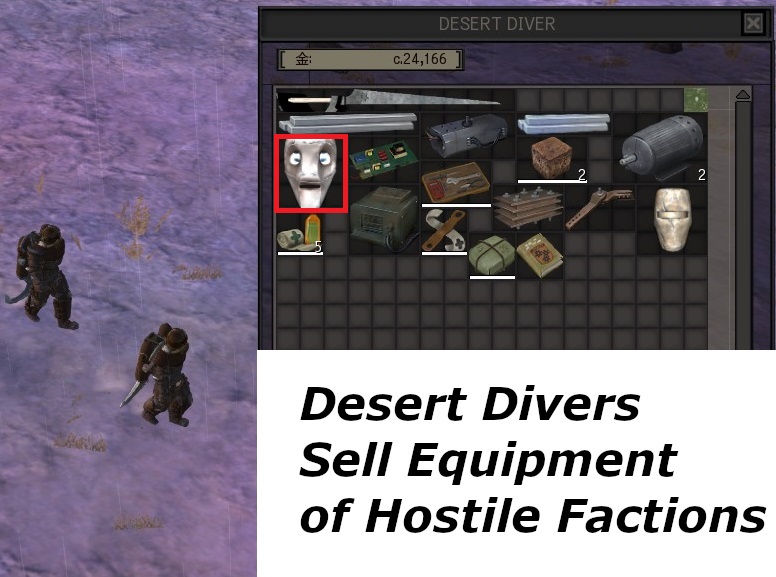 Desert Divers Sell Equipment of Hostile Factions.（Desert Diversが敵性派閥の装備を売るaddon）