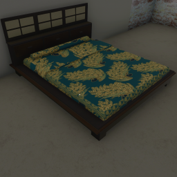 Contemporary Asian Inspired Bed Teal Peacock Pattern