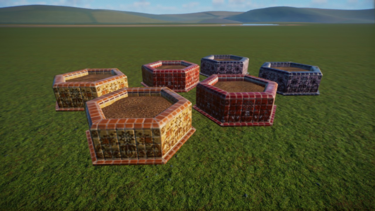 Six empty colorful planters - Bases