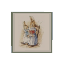 Peter Rabbit and mom -picture 30 x 30 cm Sage green frame