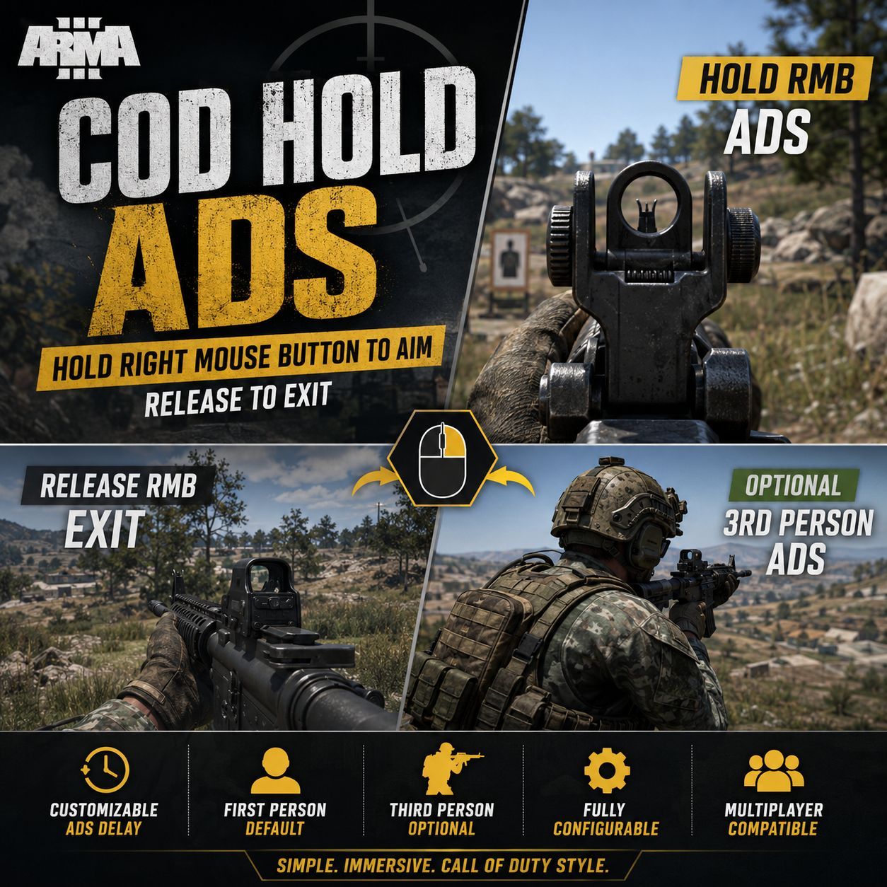 COD Hold ADS - Hold Right Mouse Button to Aim Down Sights