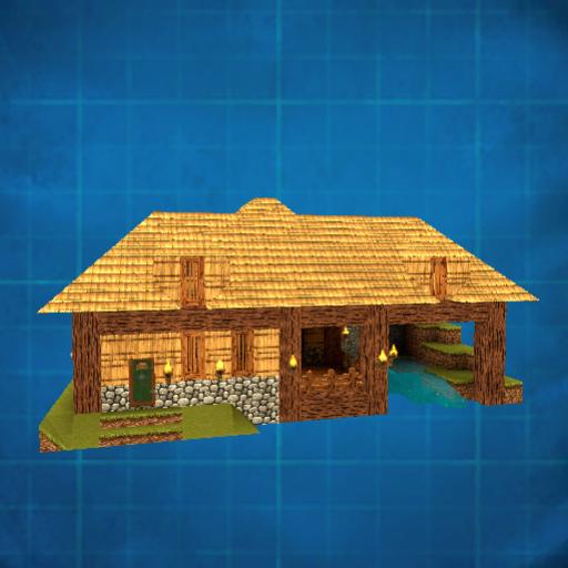 Small thatched house over a stream
