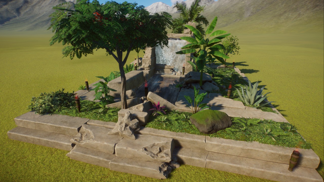 Temple Rubble with Waterfall