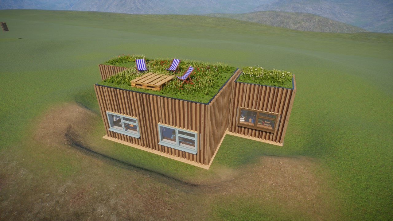 Wooden building with grass roof