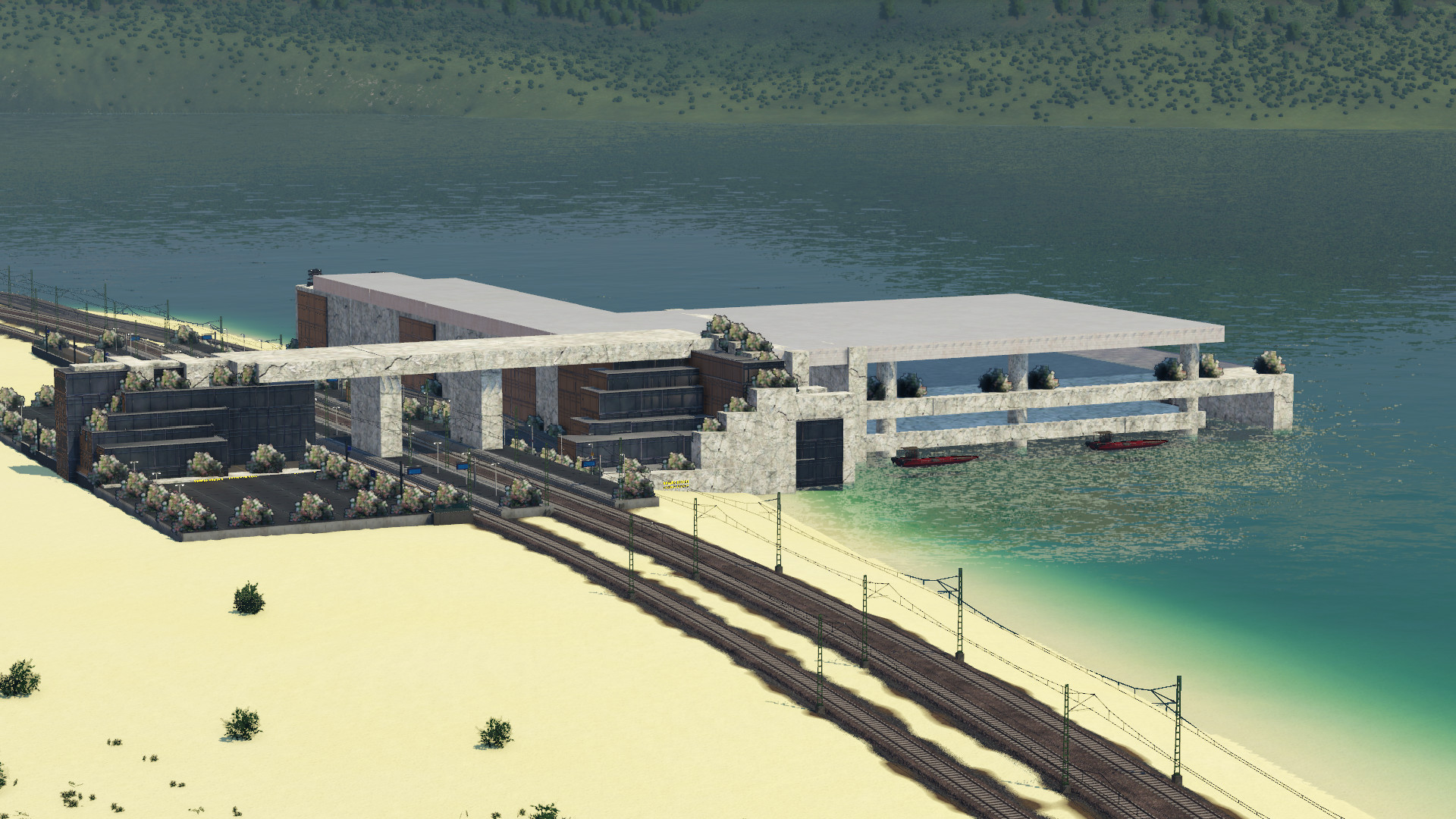 Eine Villa mit Bahnhof und Strand