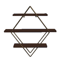 Diamond Cross Planes Shelf - Brass and Dark Wood