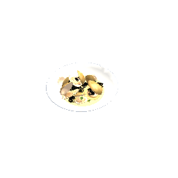 Clams in broth with squid ink flavored pasta