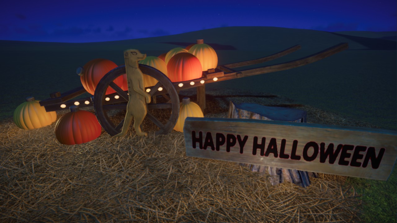 Meerkat Halloween Pumpkin Cart