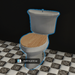 White porcelain toilet with red oak  seat