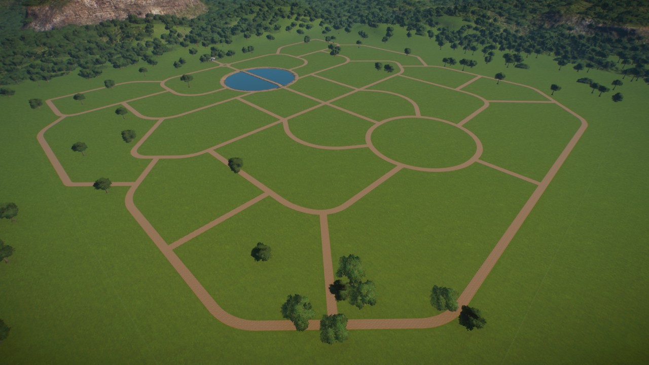23 symmetrical exhibition areas + lake