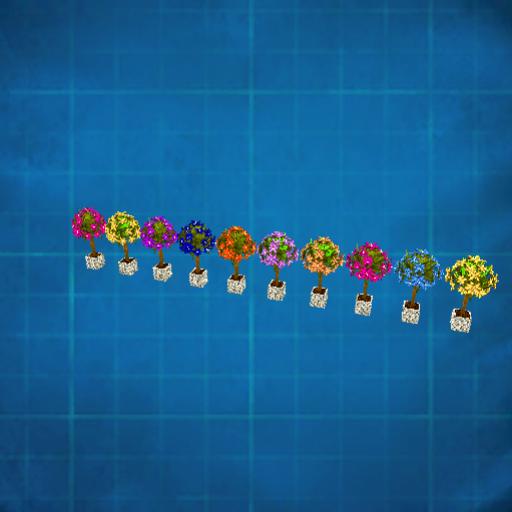 row of 10 flower trees