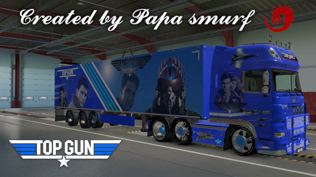 Daf XF 105 - Top Gun - Skin +Roog Grill + Lightbox + Sideskirts and small lights. Lights and halogens for all trucks.