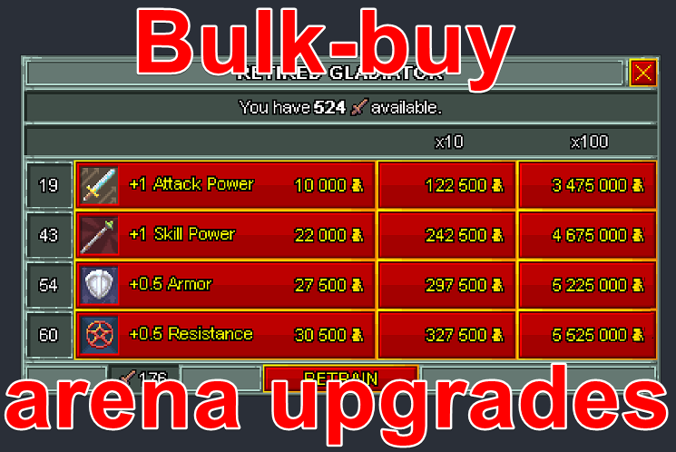 Bulk buy arena upgrades