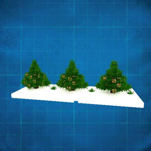 3 pine cone trees in a row