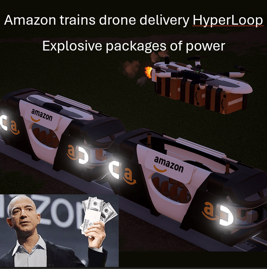 Amazon train drone drop packages of power