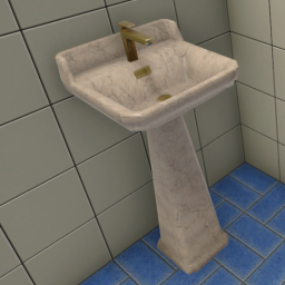Pedestal Sink (Light Marble & Gold)