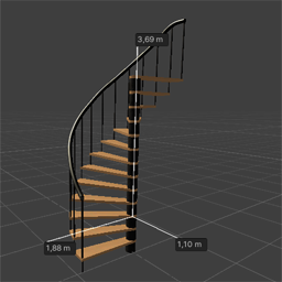 Spiral staircase metal and oak 2 + handrail