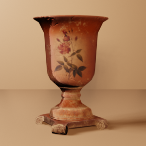 Clay Vase with Painted Roses