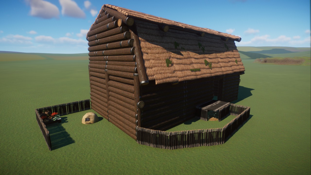 Early medieval house with kitchen and chickens
