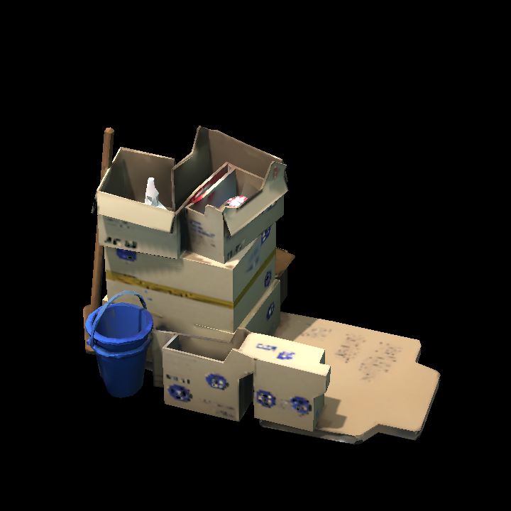 broom and boxes