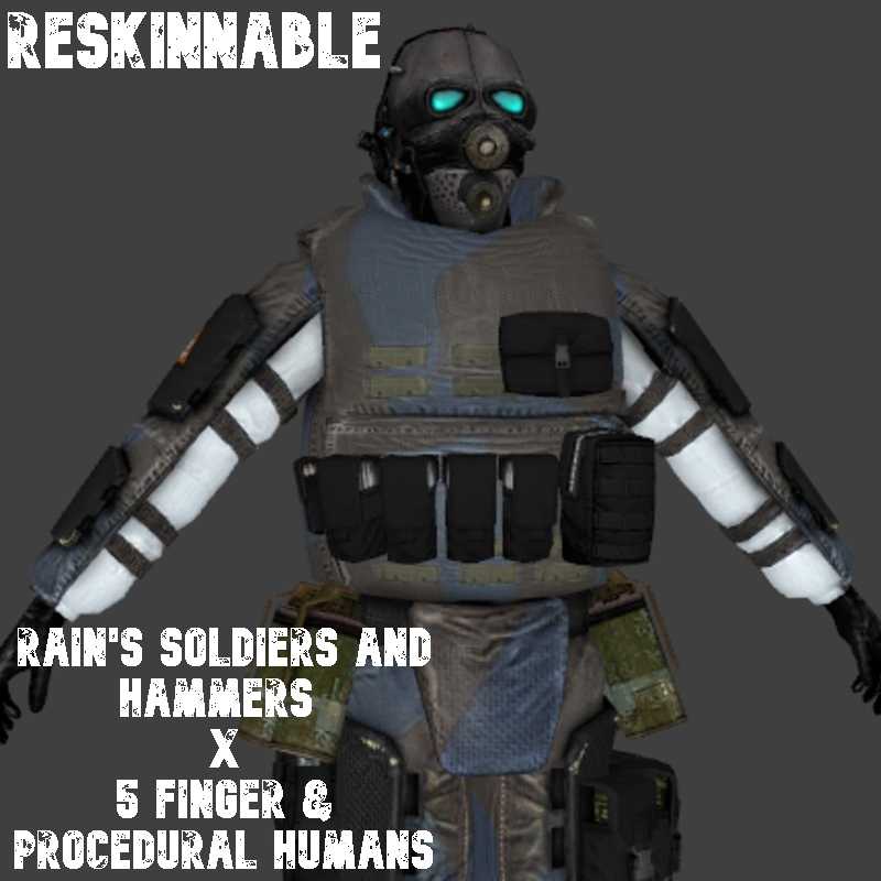 Rain's Soldiers and Hammers + 5 Finger & Procedural Humans RESKINNABLE preview