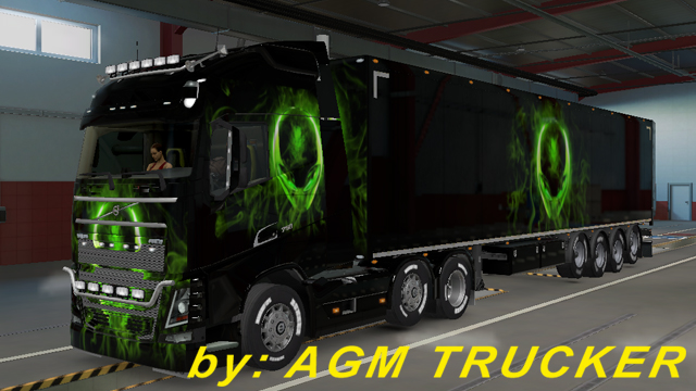 SKIN TRUCK VOLVO FH E REBOQUE (ET VERDE) - CANAL AGM TRUCKER
