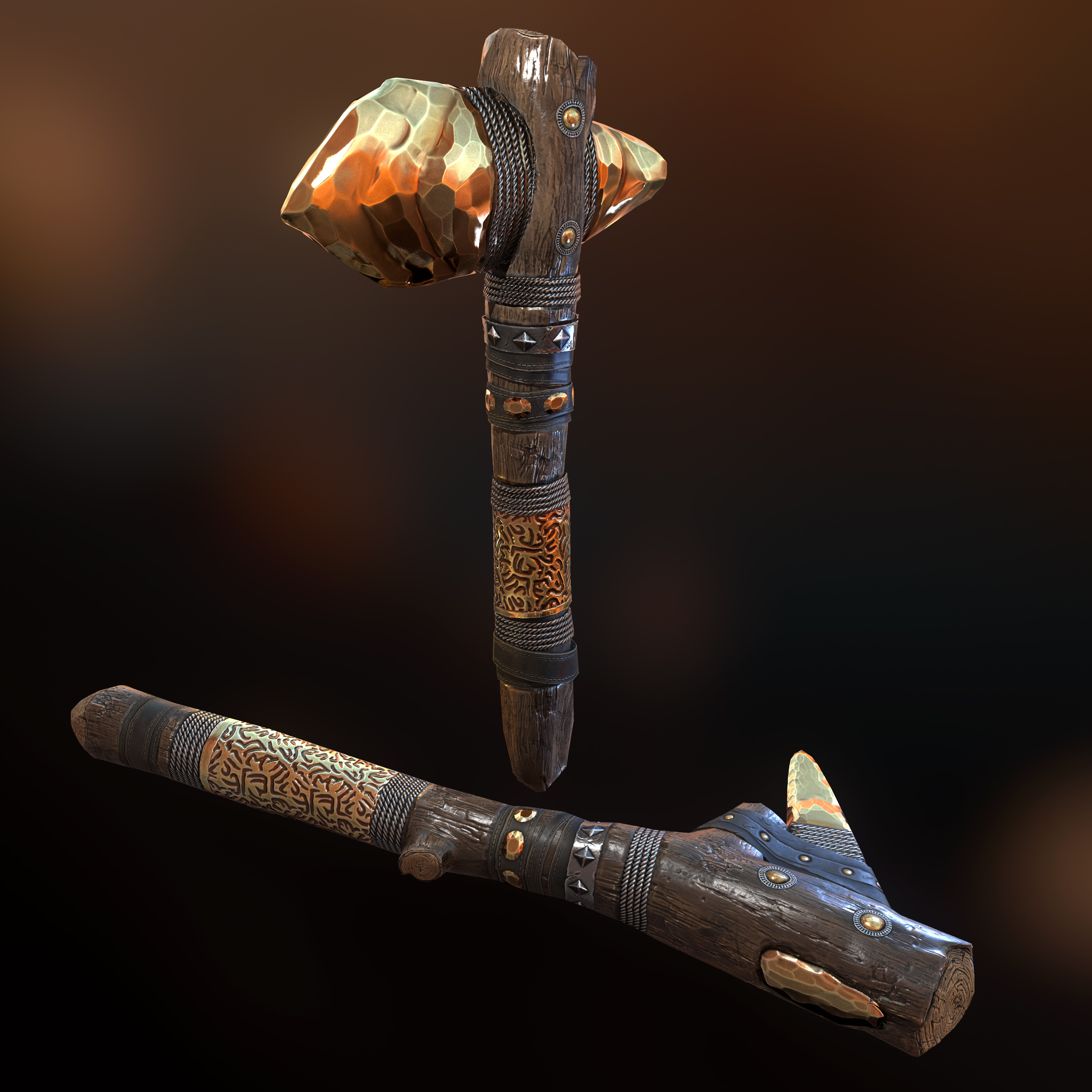 Gold Ore Stone Hatchet