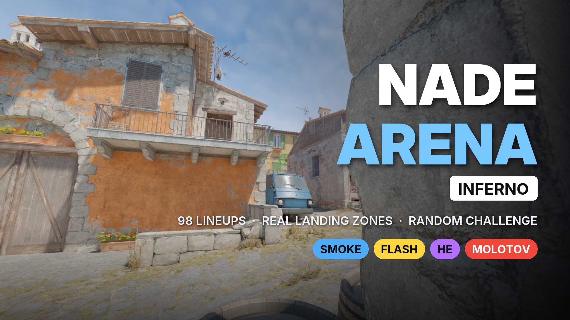 Nade Arena - Inferno | 98 Lineups · Real Landing Zones | Smoke, Flash, Molotov & HE Practice