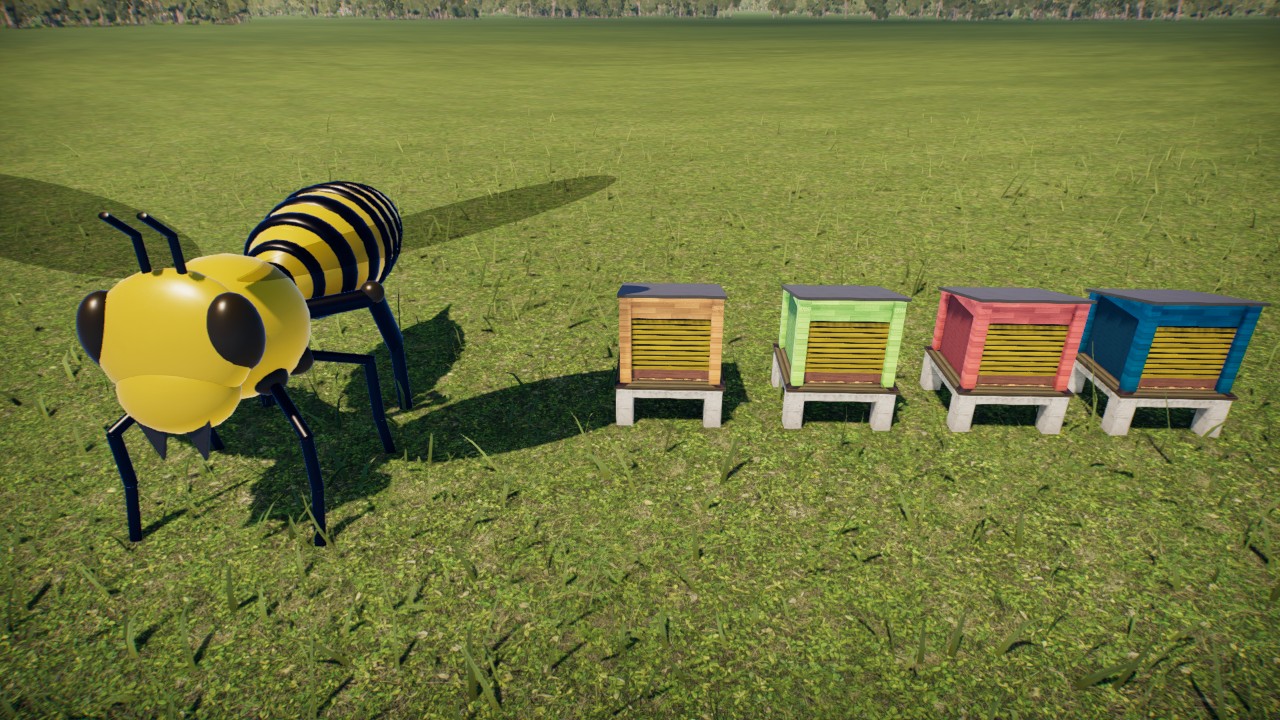 Bee houses and bees.
