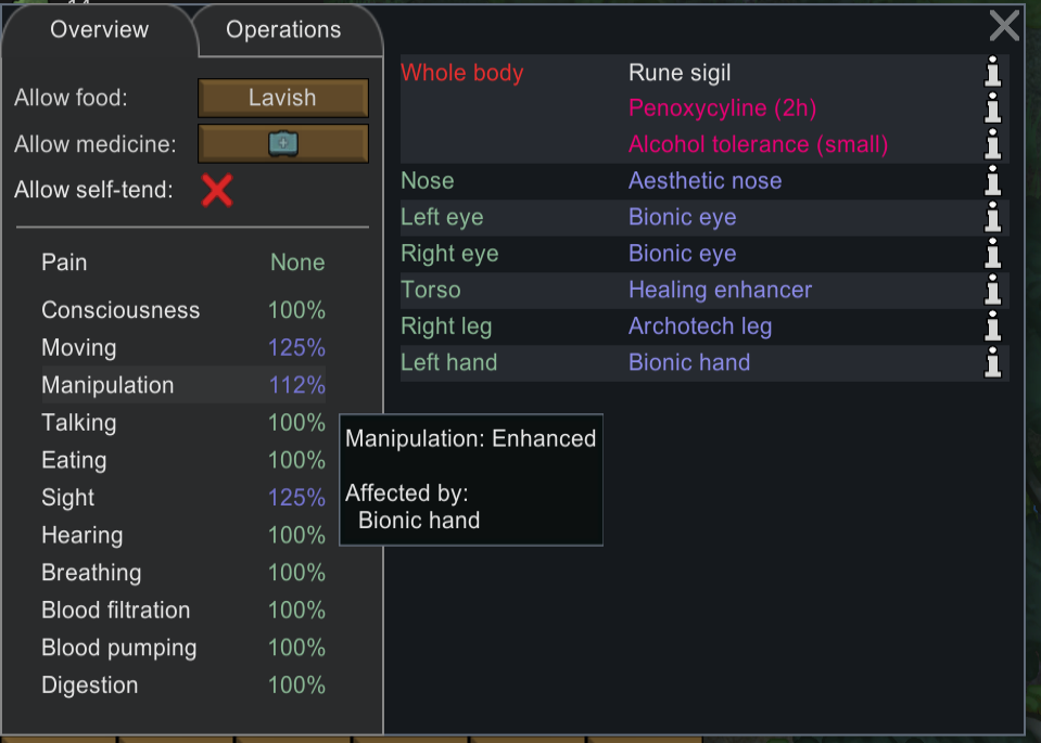 Bionic Hand mod preview for RimWorld