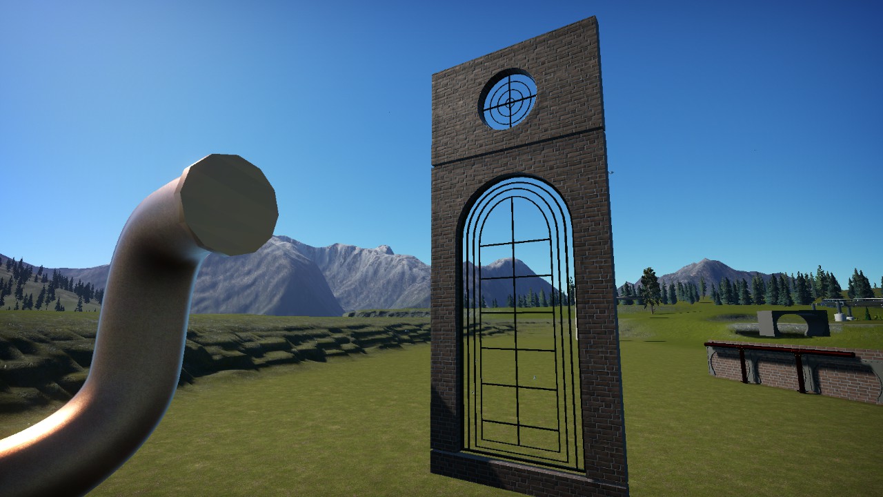 (SP)  Tall Brick Wall With Glass Frame