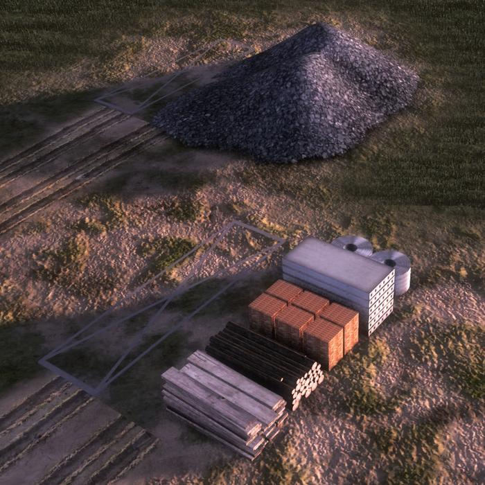 pile of gravel and 5 stacks of wood