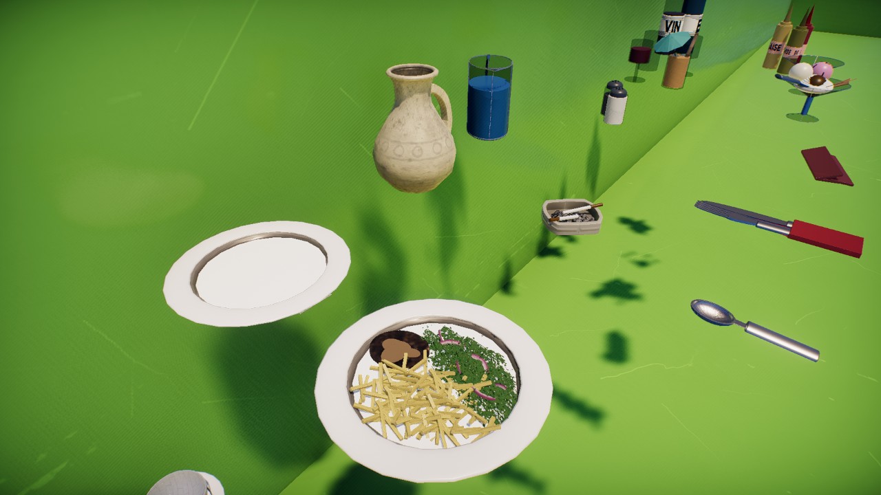 Dinner Set, Plates, Water, Bottles, Salt & Pepper, etc