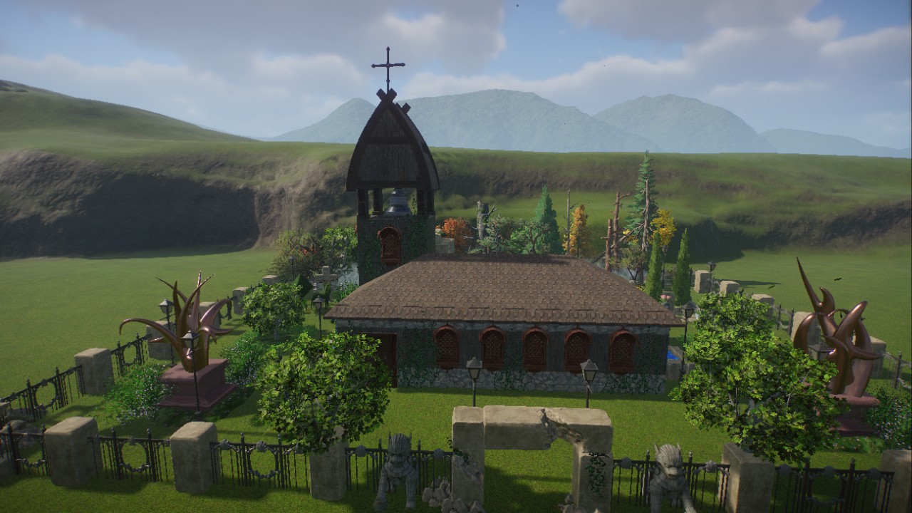 church with cemetery, Kirche mit Friedhof